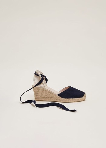 Phase Eight Suede Tie Espadrille Heels Navy Australia | XD4815629